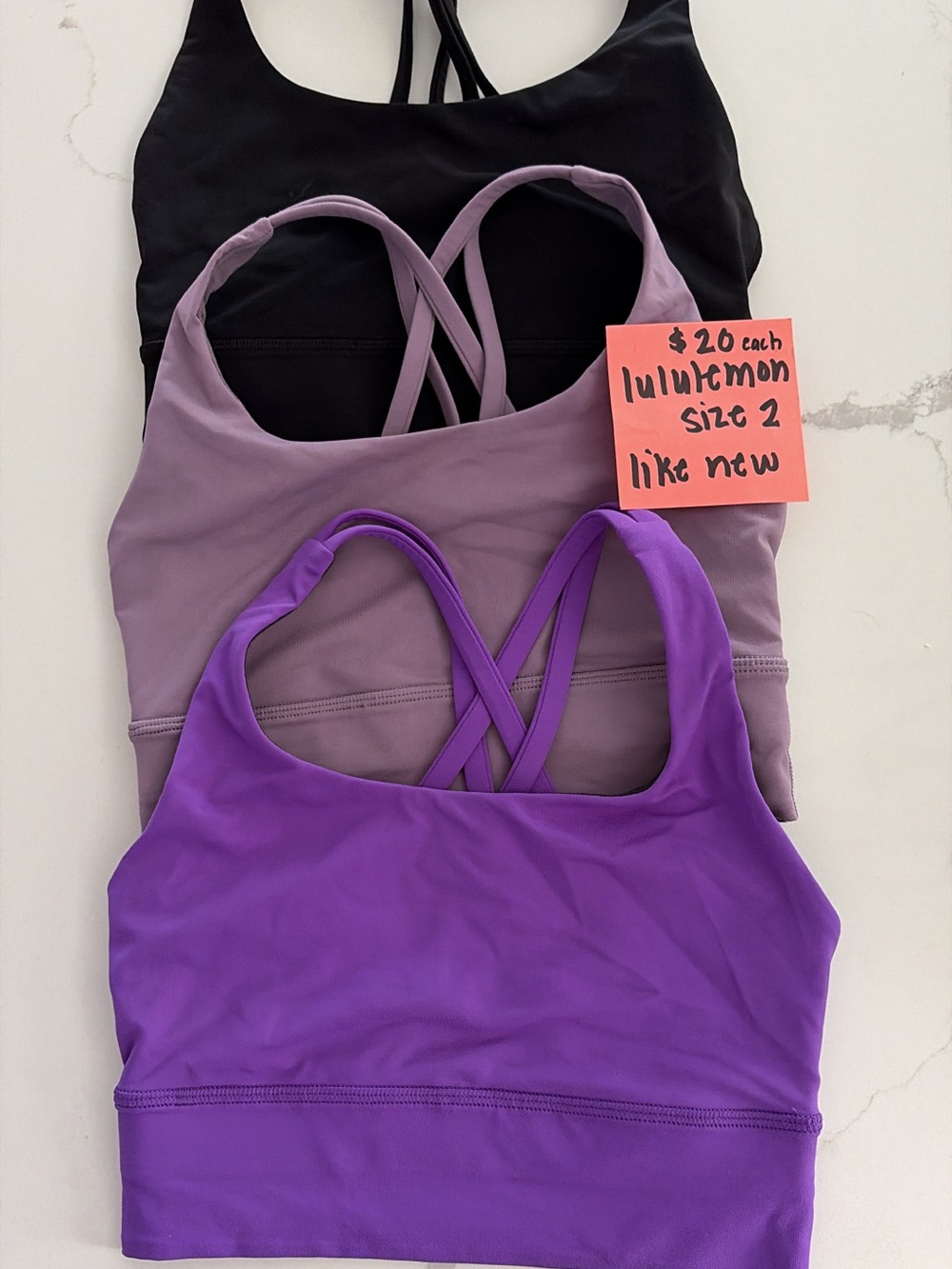 Lululemon Women’s Strappy Sports Bras - Purple, Mauve, Black